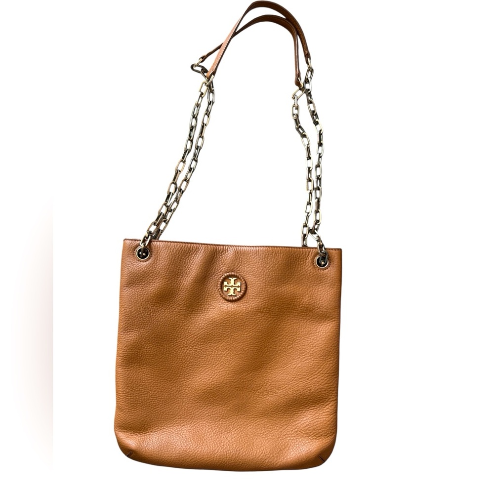 Tory Burch tan Leather Shoulder Bag brassy silver chain 10005634